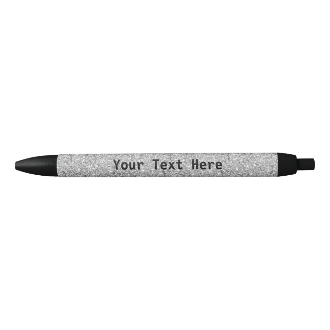 Preta Caneta de brilho prateado com texto personalizado (Frente)