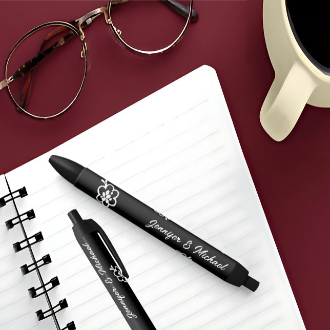 Preta Caneta de Casamento Monograma Personalizada | FAVO (Personalized Monogram Wedding Pen | Party Favors
)