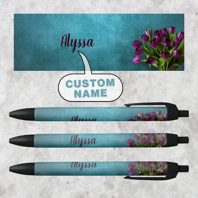 Preta Caneta de Tulipas com Nome Personalizado Fofa e El (Bloom in Style: Personalized Tulips Pen 🌷)