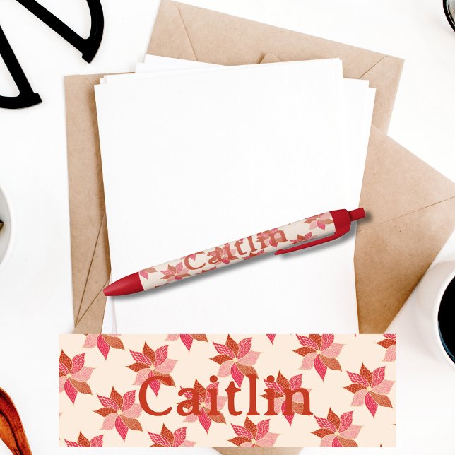 Preta Caneta do nome da flor feliz (Personalized Happy Flower Sticker in Pink and Red)