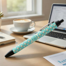 Caneta Elegante com Monograma e Design de Pérolas