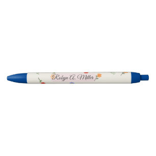 Preta Caneta Elegante Minimalista Floral com Nome Person