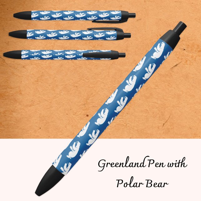Preta Caneta Emblemática da Gronelândia, Azul, Negócios, (Greenland Pen / Polar Bear emblem, flag)
