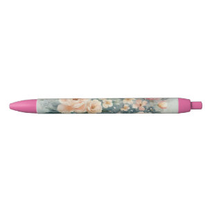 Preta Caneta Esferográfica com Design Floral Personaliza
