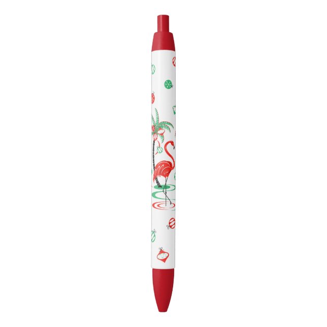 Preta Caneta Flamingo Baubles de Natal Vermelho (Frente Vertical)