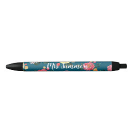 Preta Caneta Floral Personalizada