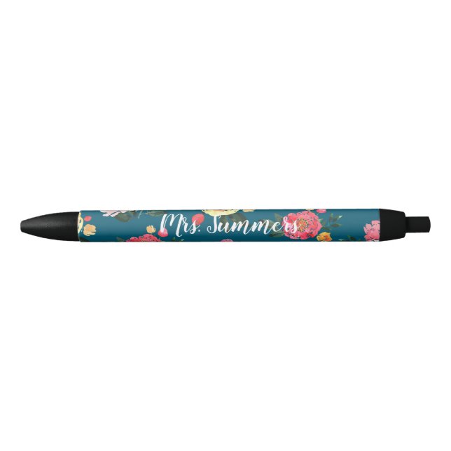 Preta Caneta Floral Personalizada (Frente)