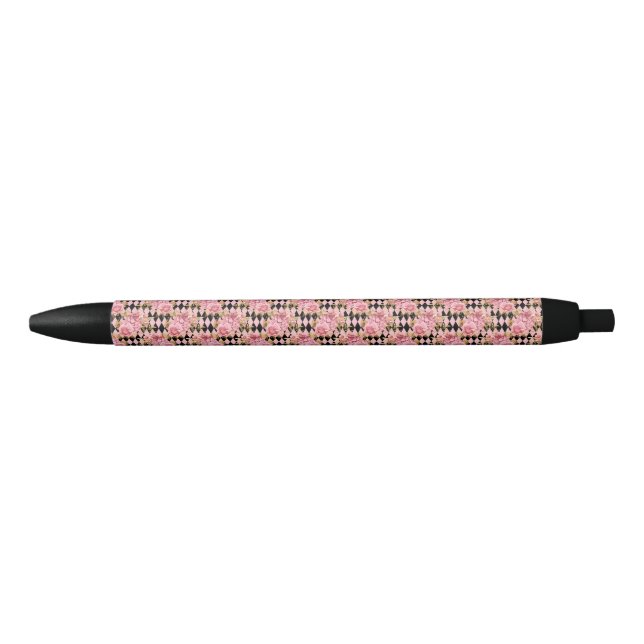 Preta Caneta Floral Rosa e Dourada (Frente)