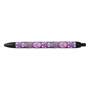 Preta Caneta Geométrica Floral – Aquarela Roxa e Rosa