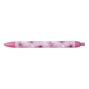 Preta Caneta Personalizada Borboleta Rosa Fofa Kawaii