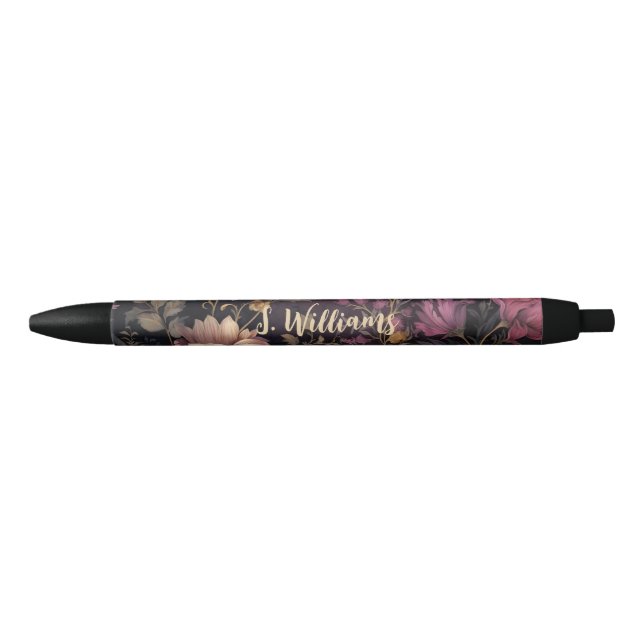 Preta caneta personalizada com padrão de flor (Frente)