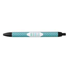 Preta Caneta personalizada do bolinhas azul/teal e branc