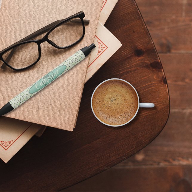 Preta Caneta Personalizada Floral de Creme Inspirada na  (Criador carregado)