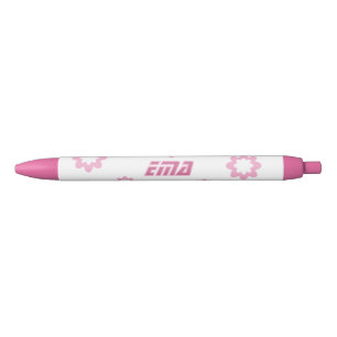 Preta Caneta Personalizada Nome Floral Rosa Feminina