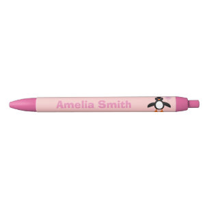 Preta Caneta Personalizada Pinguinha Rosa-Rosa-Bonita