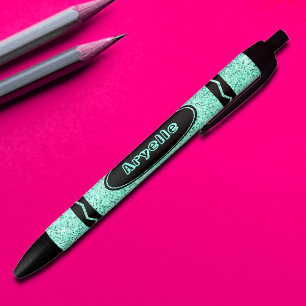 Preta Caneta Push de Nome Personalizado de Crayon Azul-A