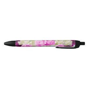 Preta Caneta Tinta Floral Rosa e Creme