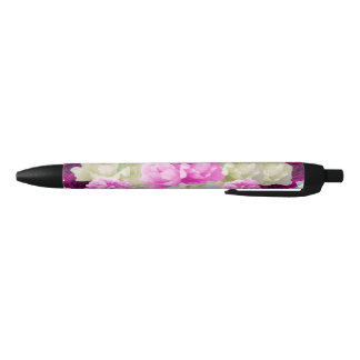 Preta Caneta Tinta Floral Rosa e Creme