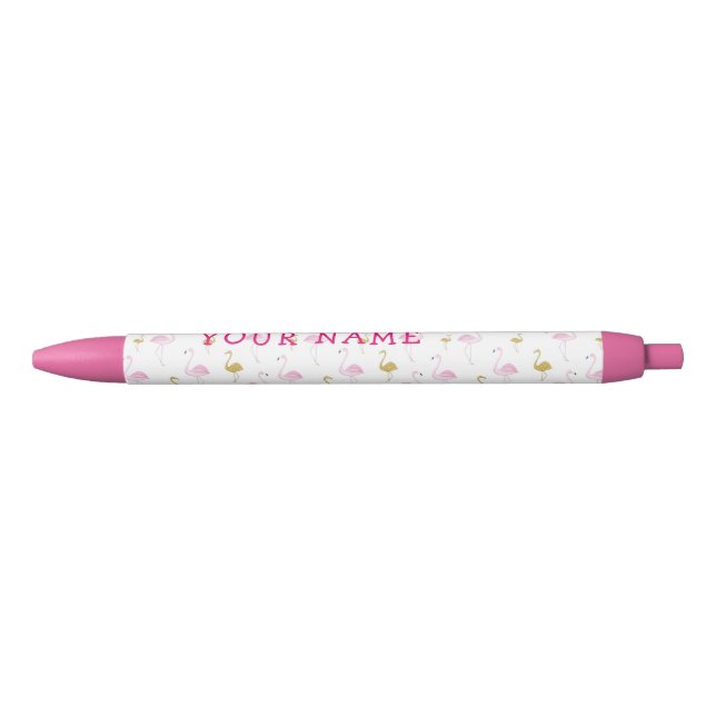 Preta Caneta Tropical Flamingo Personalizada (Frente)