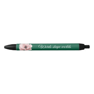 Preta Caneta Verde Elegante Com Flor Rosa