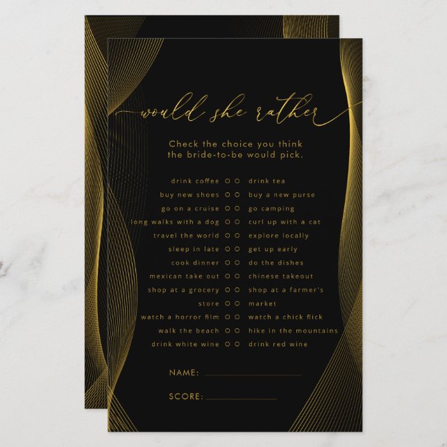 Preta e Dourada Ela iria jogar Chá de panela? (Frente/Verso)