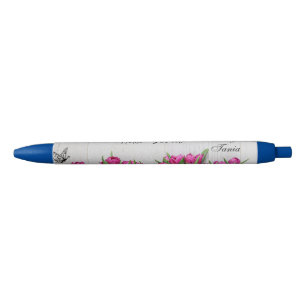 Preta Élégant Floral - tinta caneta negra personalizada
