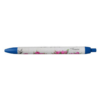 Preta Élégant Floral - tinta caneta negra personalizada