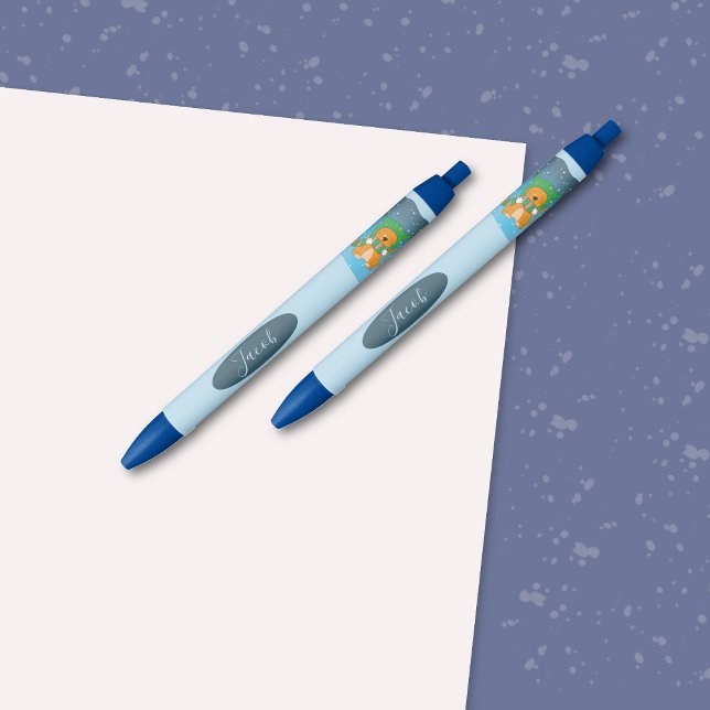 Preta Gengibre de desenho na Caneta de neve com nome (Cartoon ginger cat pens with name . )