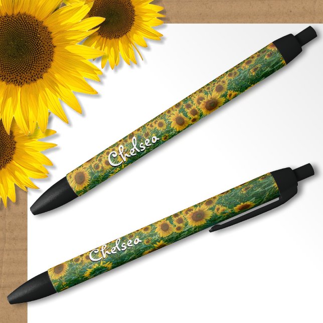 Preta Girassóis Caneta Personalizada Nome Personalizado  (Personalized Sunflower Pen with Name 🌻)