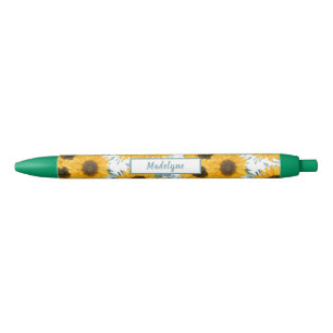 Preta Padrão de Aquarela de Girassol caneta Personalizad