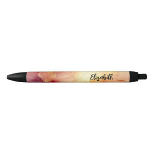 Preta Pêssego Floral Personalizado e Caneta de Tinta Álc