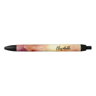 Preta Pêssego Floral Personalizado e Caneta de Tinta Álc