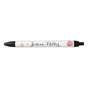 Preta Vintage Watercolor Florals Caneta Personalizada