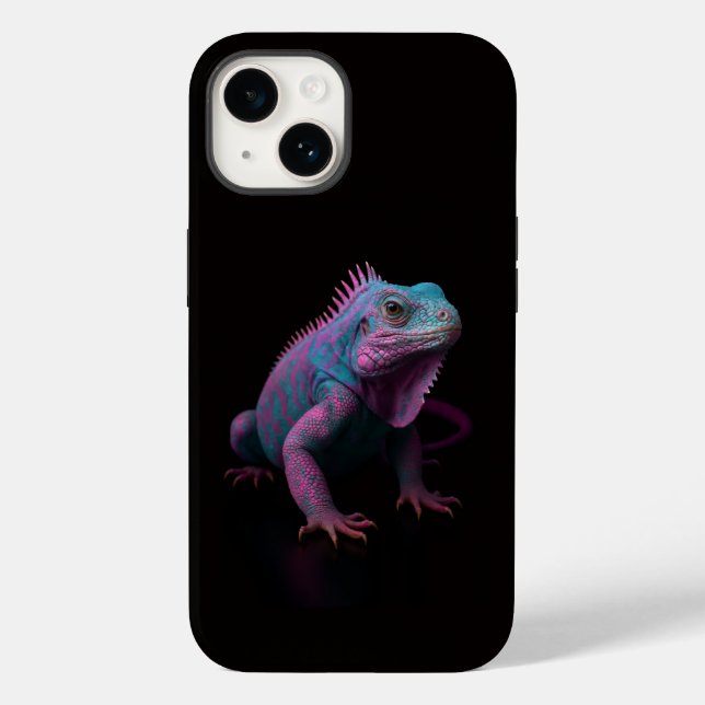 Preto 4 Luxe iPhone 14 Mate, Iguana Rosa (Verso)