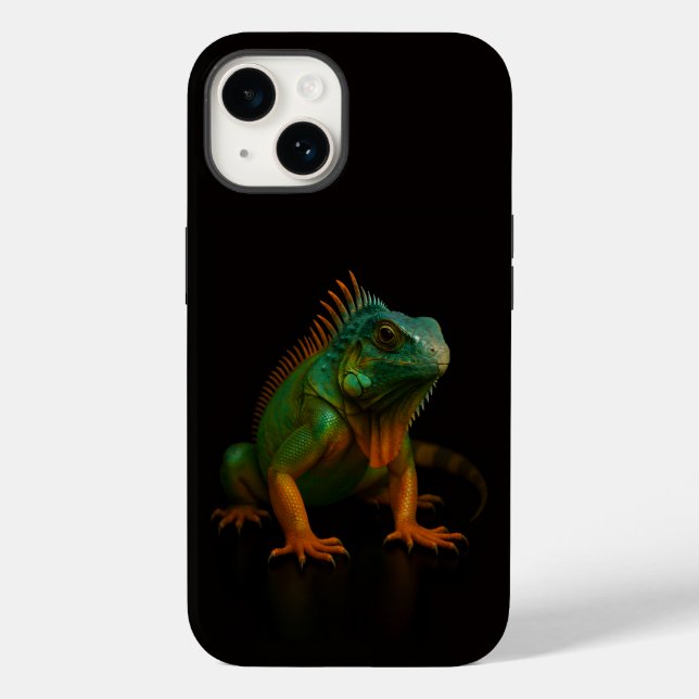 Preto 4 Luxe iPhone 14 Mate, Iguana Verde (Verso)