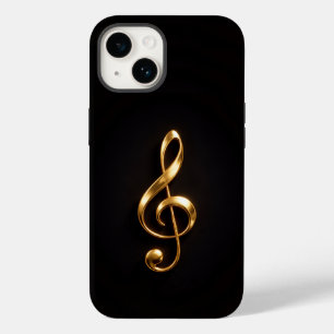 Preto 4 Luxe iPhone 14 Mate, Trevo de Clé de Sol D