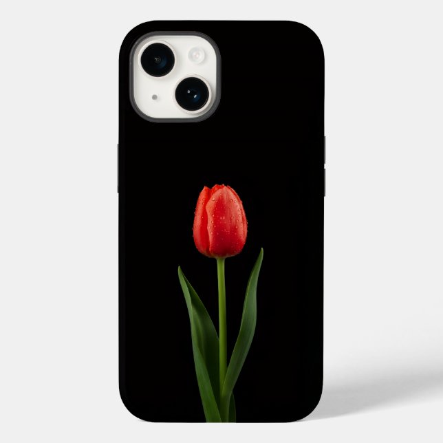 Preto 4 Luxe iPhone 14 Mate, Tulipa Vermelha Rubi (Verso)