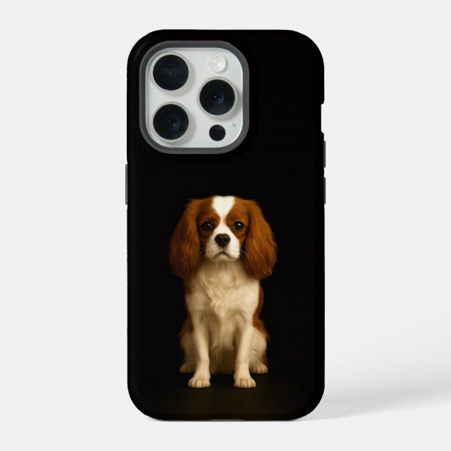 Preto 4 Luxe iPhone 15 Pro Mate Cavalier Spaniel (Verso)