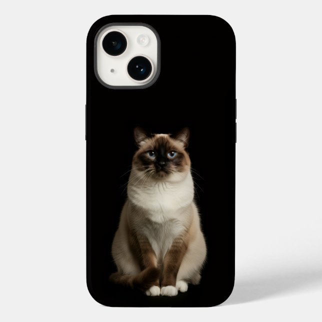 Preto 4 Luxo iPhone 14 Mate, Gato Birmanês (Verso)