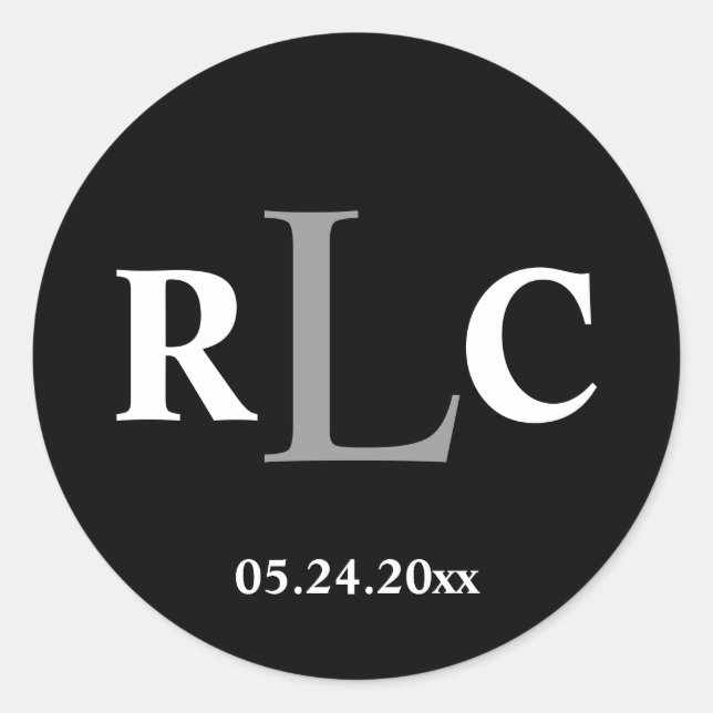 Preto branco 3, monograma inicial, etiqueta de cas (Frente)