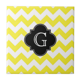 Preto branco amarelo Quatrefoil Monagram do