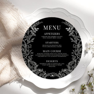 Preto branco floral redondo Menu Placa