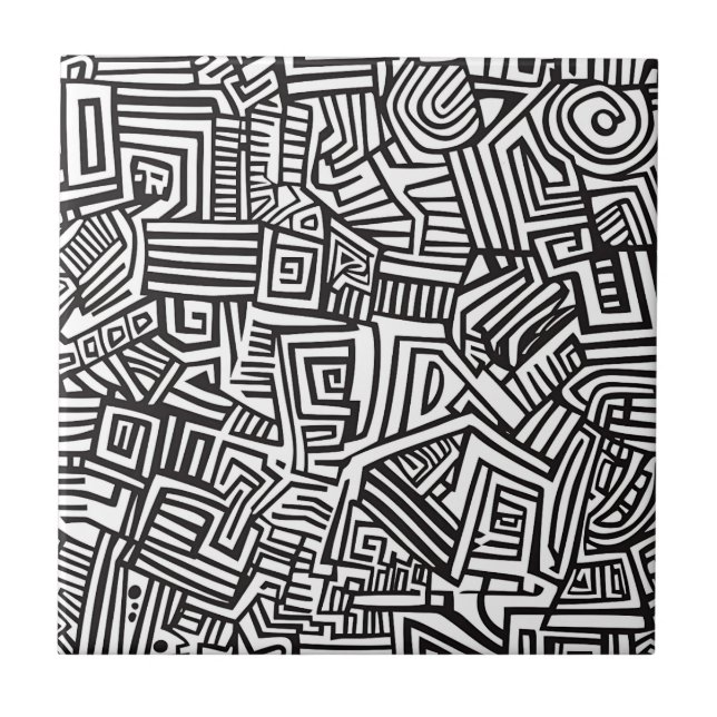 Preto Branco Geométrico Labirinto Abstrato Linha (Frente)