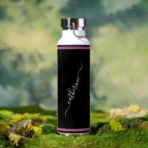 Preto Branco Rosa Elegante Moderno Nome em Letra d