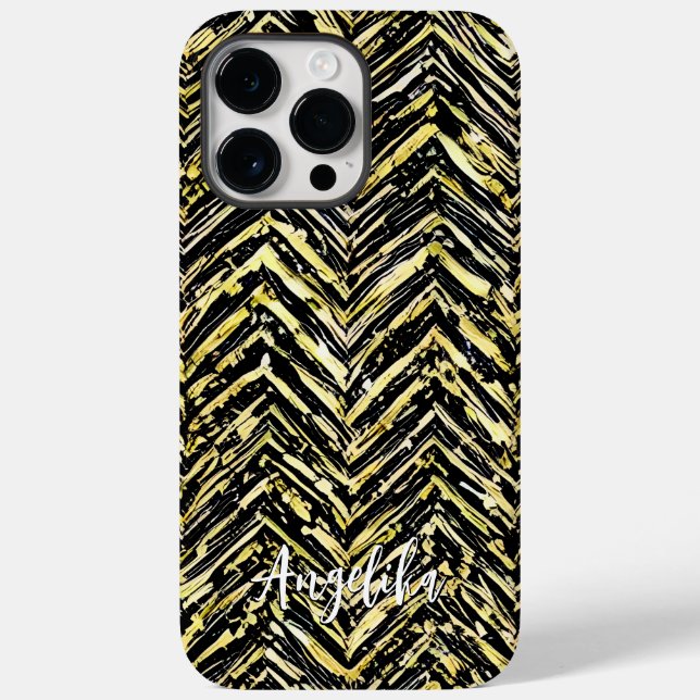 Preto Cevron Personalizado e Nome Dourado (Verso)