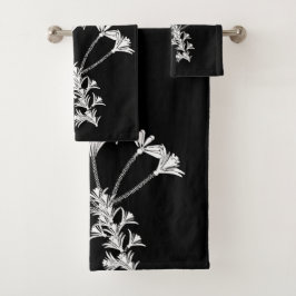 Preto Com Conjunto De Toalhas Florais Brancas