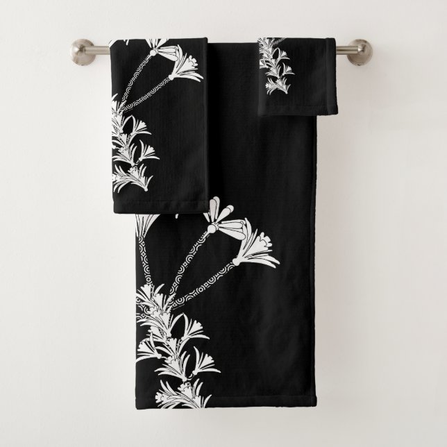 Preto Com Conjunto De Toalhas Florais Brancas (Insitu)