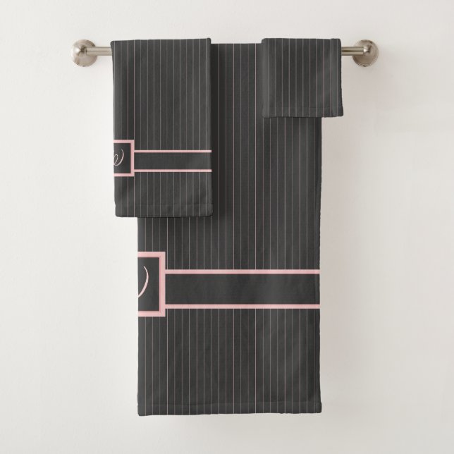 Preto com Conjunto de Toalhas Pinstripes Rosa (Insitu)