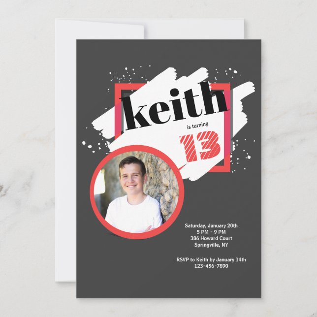 Preto com Detalhes Vermelhos Convite Fotográfico (Frente)