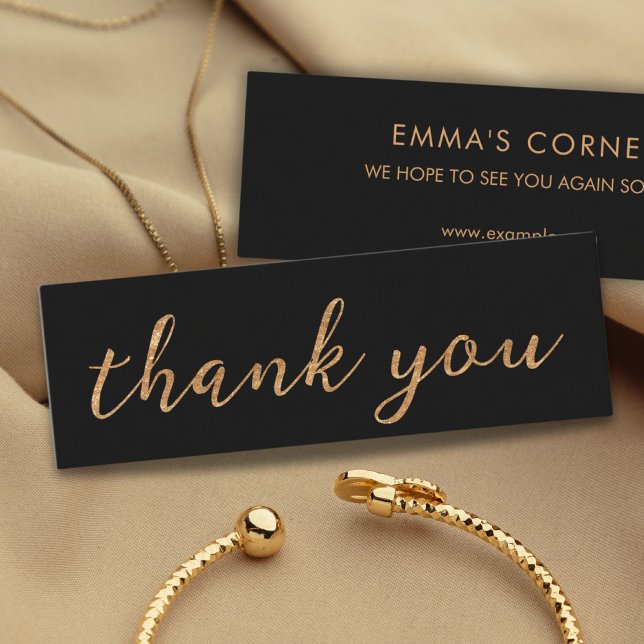 Preto com Dourado Obrigado Cartão de visita (elegant thank you card golden text)